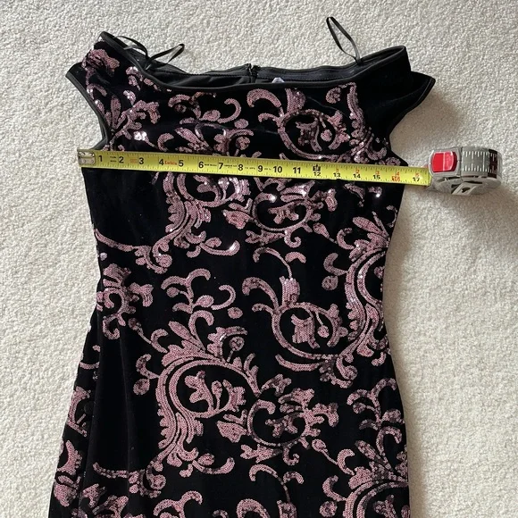 Eliza J. Black 💗 Velvet & Pink Sequin Sleeveless Gown Formal Maxi Dress Sz 6 - Picture 7 of 14